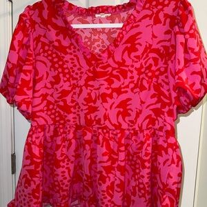 JODIFL Red and Pink Patterned Blouse